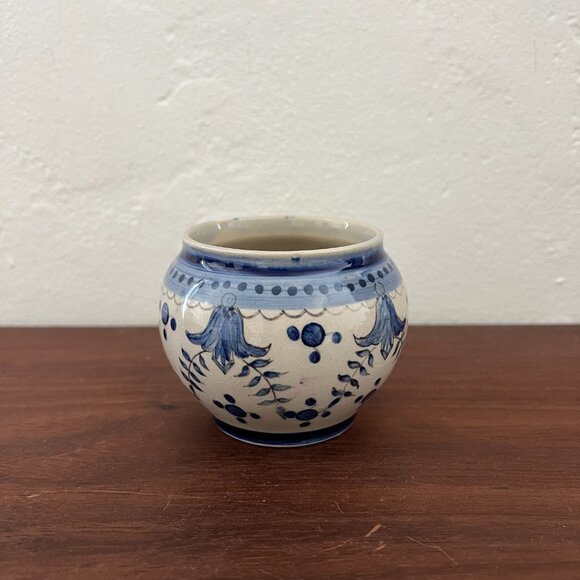 Antique Carvalhinho Porto Portugal Ceramic Blue White Bowl Vase hand painted pot - Picture 13 of 14